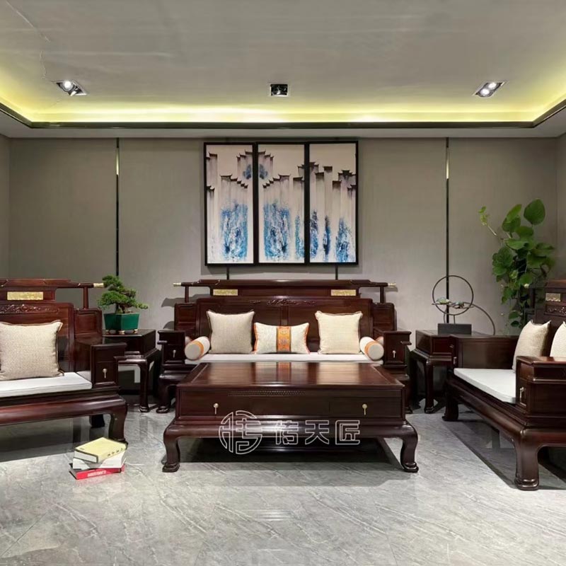 Modern Chinese Style Solid Ebony Wood Sofa Set